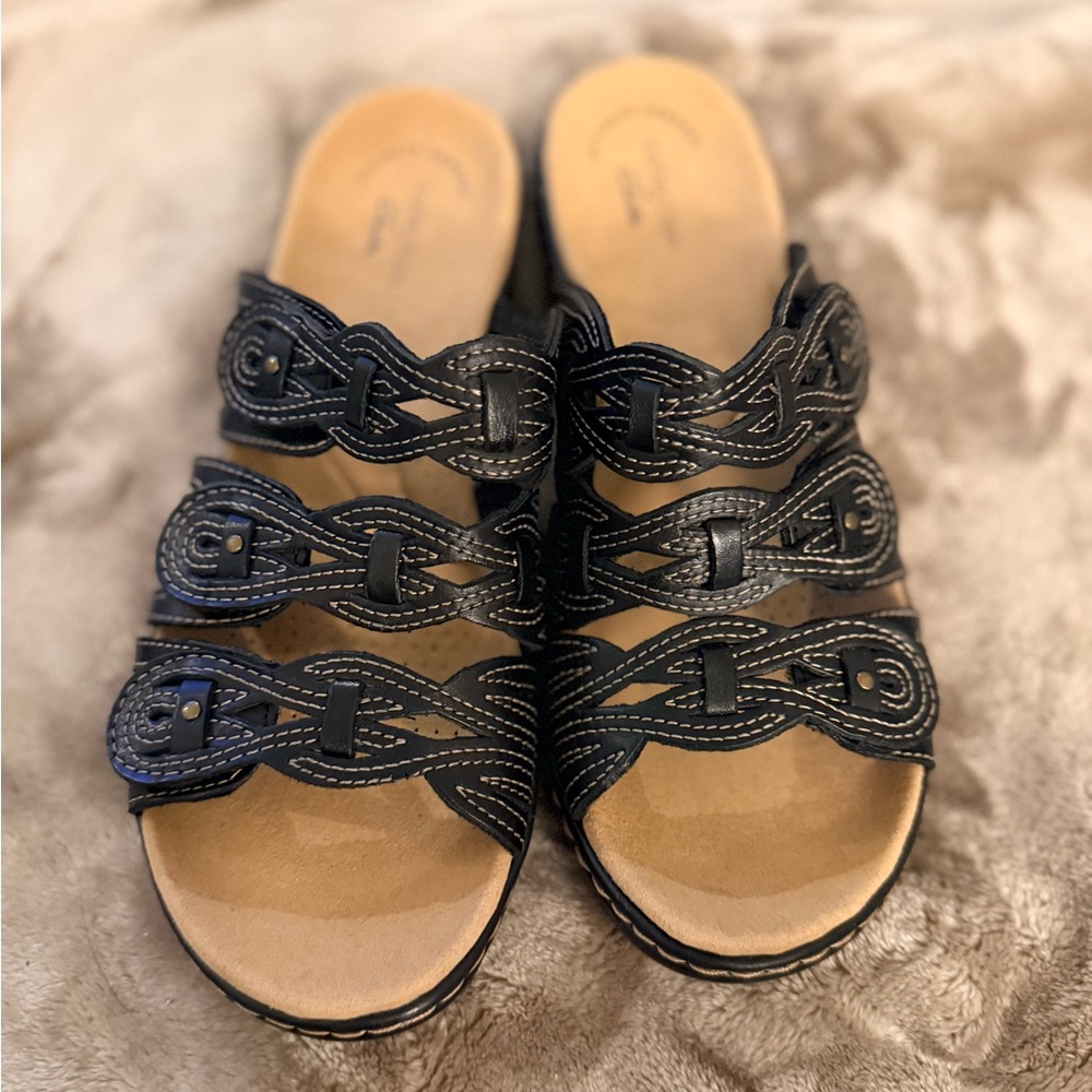 Clarks Black Woven Sandals